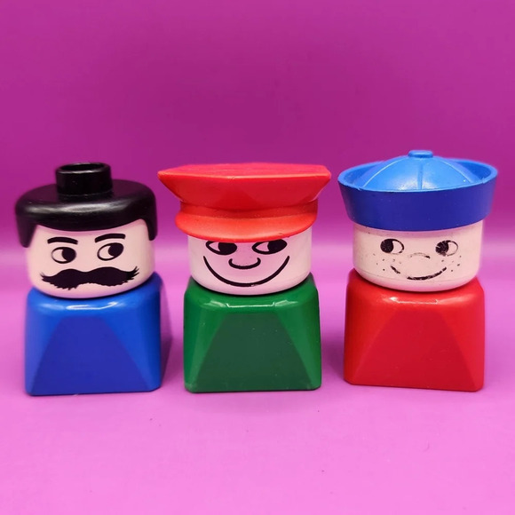 3 Vintage 80s Lego Duplo People 2x2 Square Figures Police Sailor - Picture 1 of 4